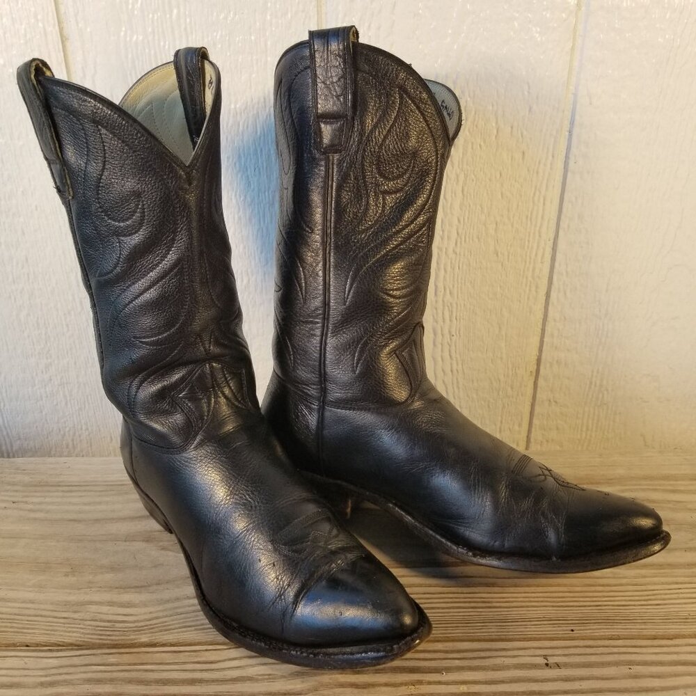 Stewart Handmade Mens Black Leather Cowboy Western Boots 10.5 B 0124 USA